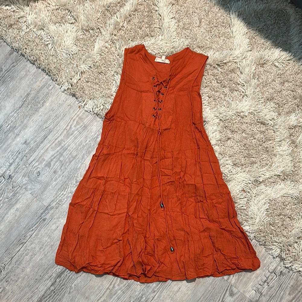 Entro Orange Ruffled Tiered Sundress